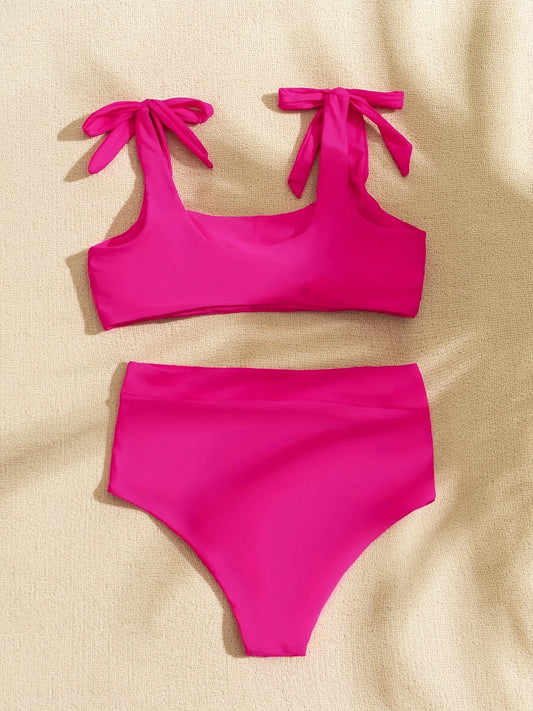 Chic Bowknot Scoop Neck Bikini Set - High Waist, Stretchy & Comfy 2 Piece Swimsuit - Ultra-Feminine Swimwear for Women