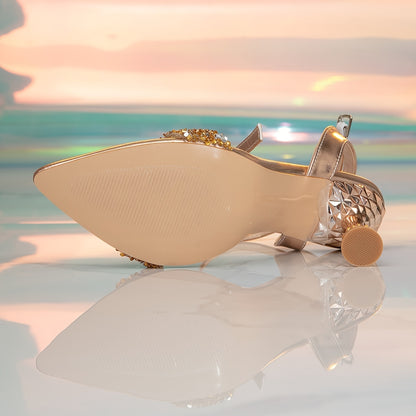 Stunning Rhinestone Stiletto Heels - Fashion Pointed Toe Dress Pumps with Buckle Strap Slingback, Stylish High Heel Shoes for Women, Perfect for Formal Occasions and Night Out