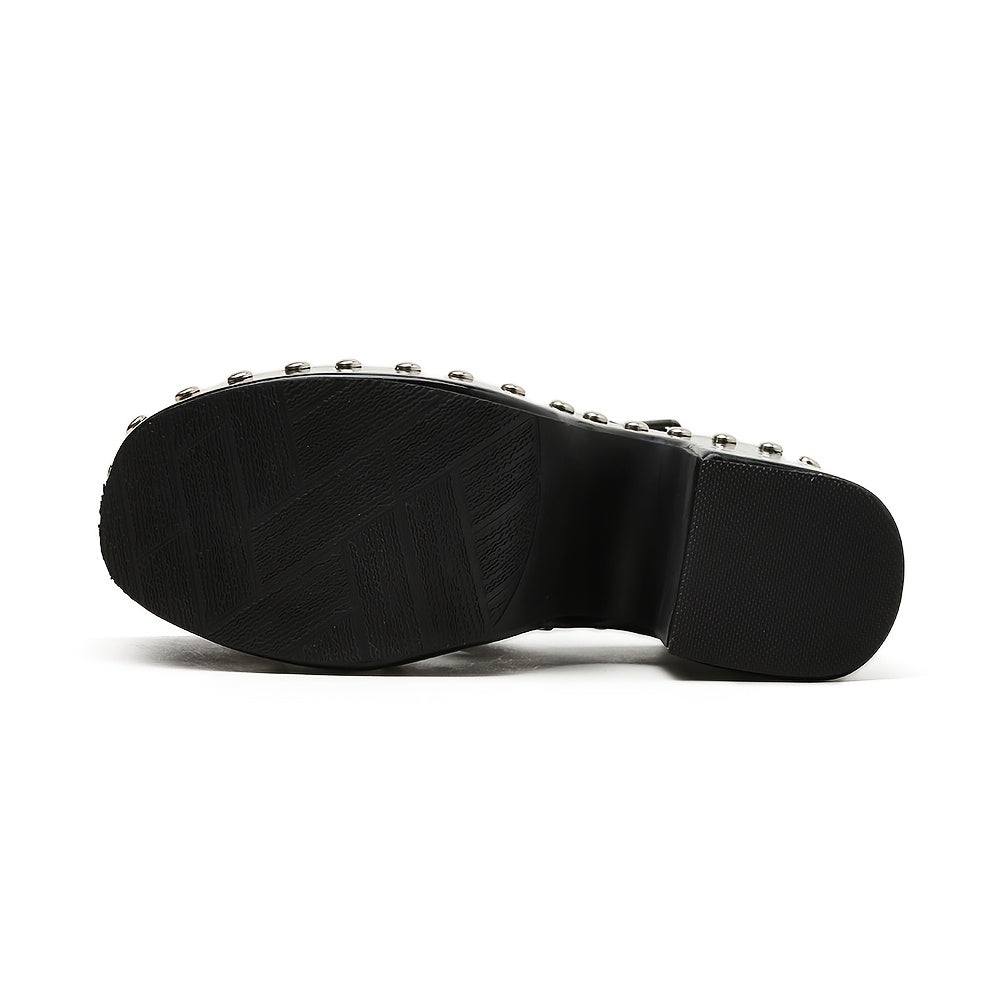 Summer Women'S with Thick Heels, Waterproof Platform, Rivet Design, Open-Toe, And Hollow Strap in Larger Sizes.