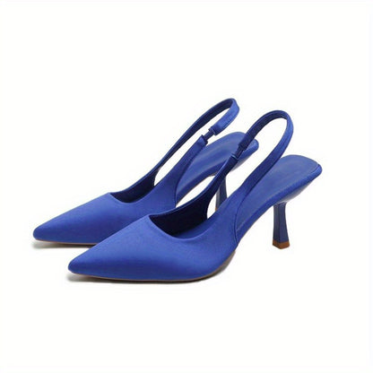 Women's Solid Color Stiletto Heeled Sandals, Elegant Pointed Toe Ankle Strap Heels, Fashion Slingback Pumps