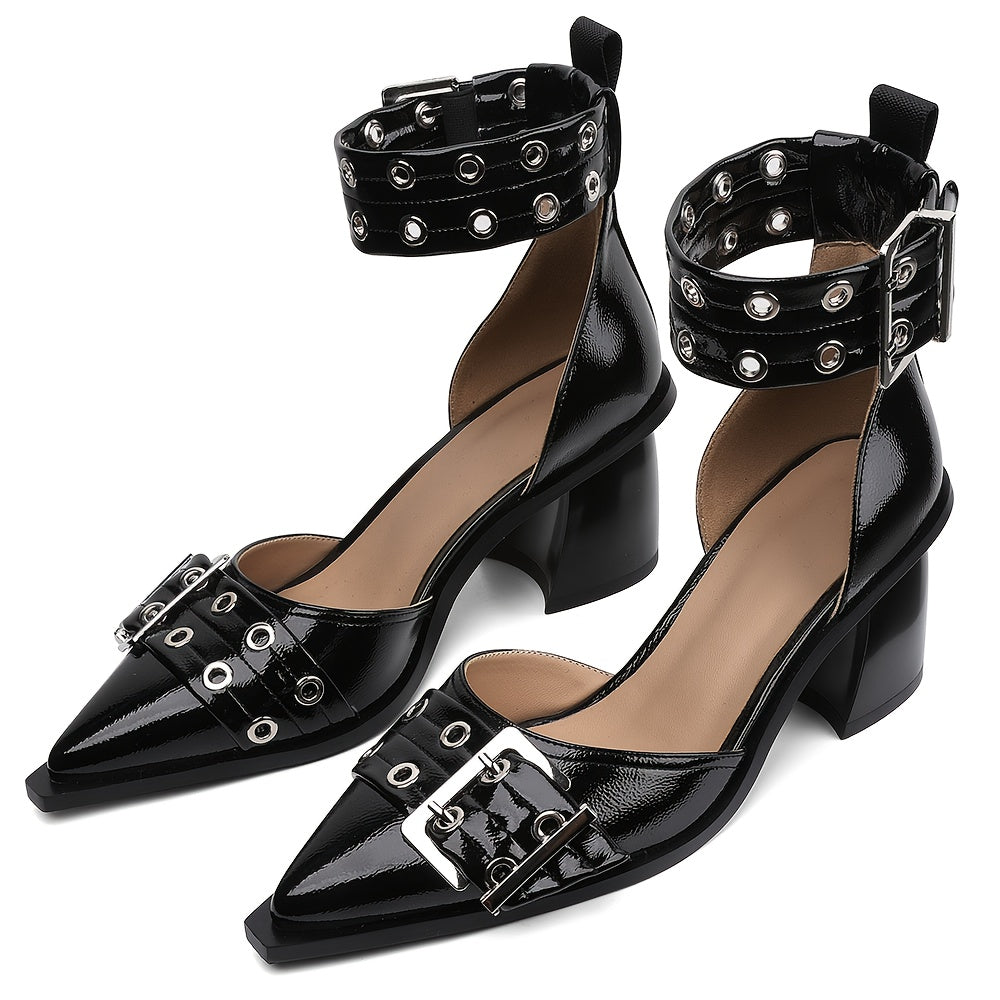 Women'S Heeled Sandals Dress Shoes Pointed-toe Heels Closed Toe Ankle Strap Wedding Party Date Heels Button-up Sandals