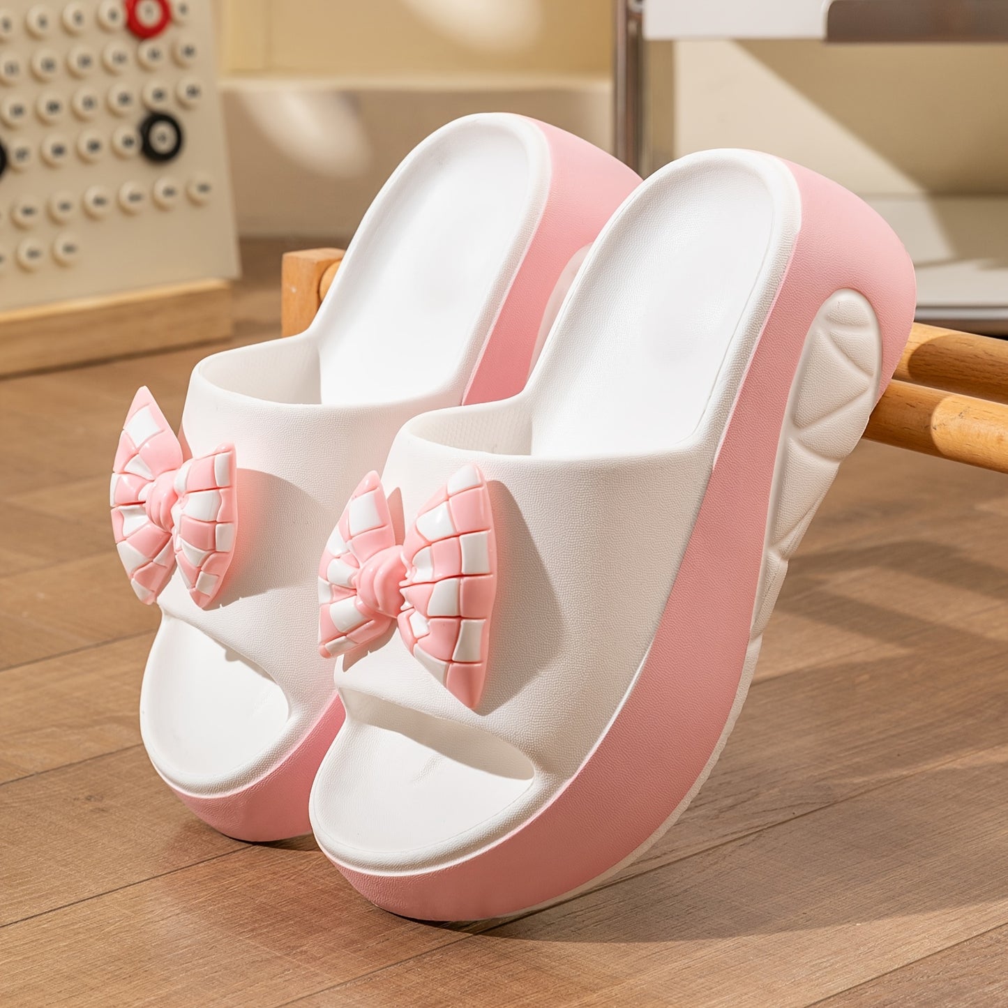 [Chic Summer Sandals] Non-Slip Thick Sole Summer Women's Slide Sandals - Chic EVA Wedge Heels with Bow Detail, Versatile Solid Color