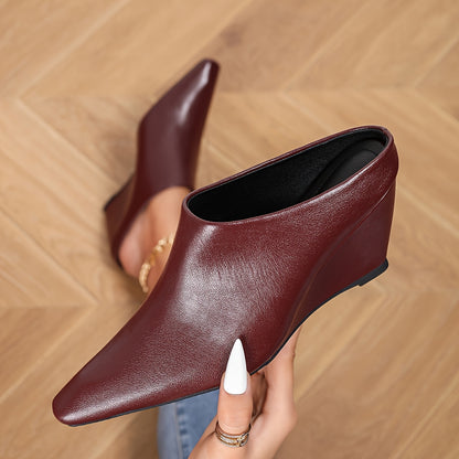 Women's Fashionable Slip-On Mules - Square Toe, Chunky Heel, Versatile Slides in Burgundy, Beige, and Black, Lightweight Synthetic Cover, All-Season Wear, Casual Chic Heels | Slipon High Heels | Durable TPU Sole