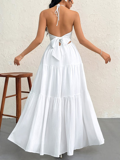 Women's Bohemian Off-Shoulder V-Neck A-Line Dress - Lightweight Machine-Washable Hawaiian Beach Vacation Dress with Spaghetti Straps, Fitted Silhouette for Spring Summer Fall, Beach Dresses, Resort Wear, Flowy Skirt, Stylish