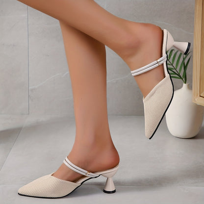Women's Breathable Knit Heels, Comfortable Pointed Toe Slip On Shoes, Women's Fashion Pumps