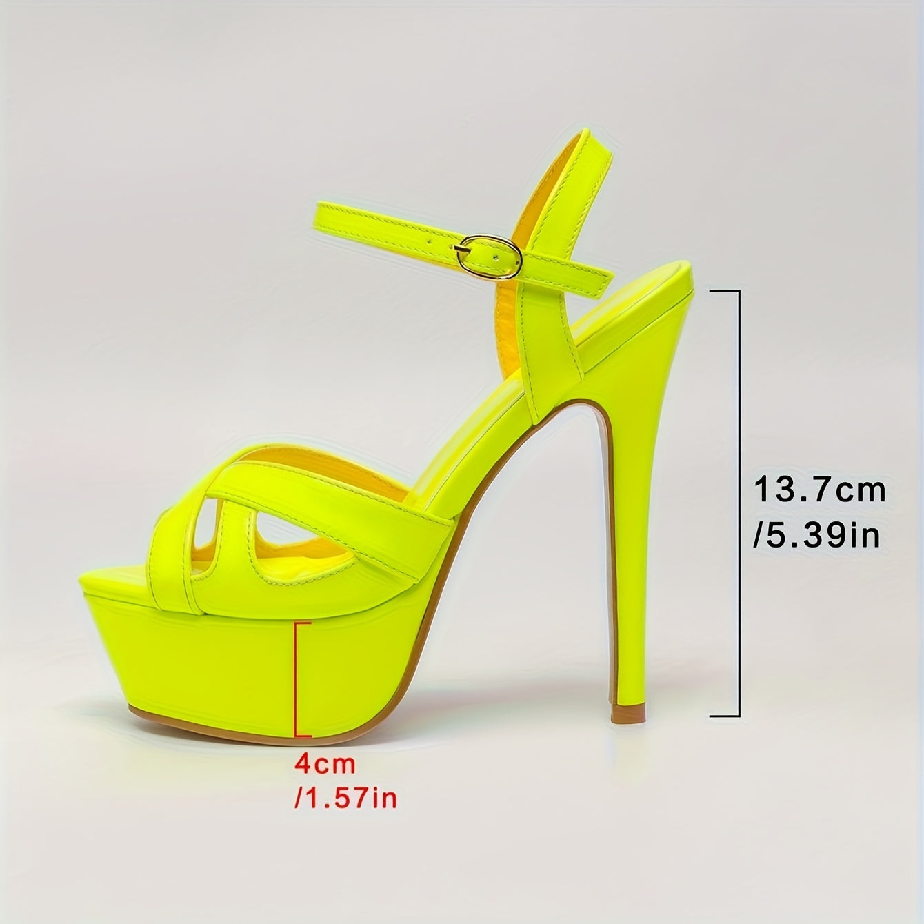 1 Pair Women'S Solid Color Platform Sandals, Round Toe Stiletto Heels with Buckle Closure, PU Upper/Inner/Sole, Non-Slip Rubber Sole, Fashionable Summer High Heels