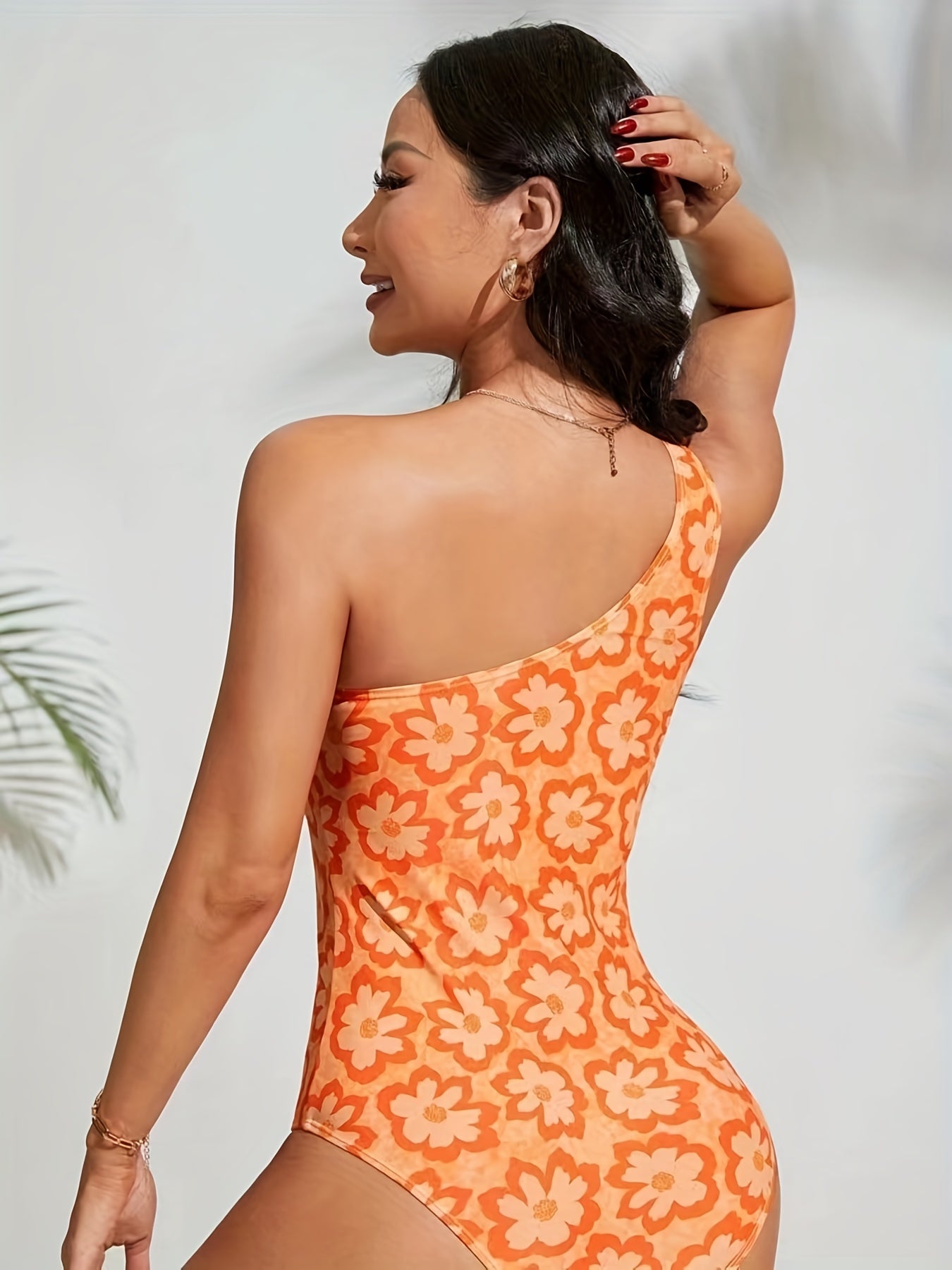 Flattering One Piece Swimsuit - Vibrant Floral Print, Tummy Control, Asymmetrical One Shoulder Design - High Cut Womens Swimwear for a Chic Beach Look