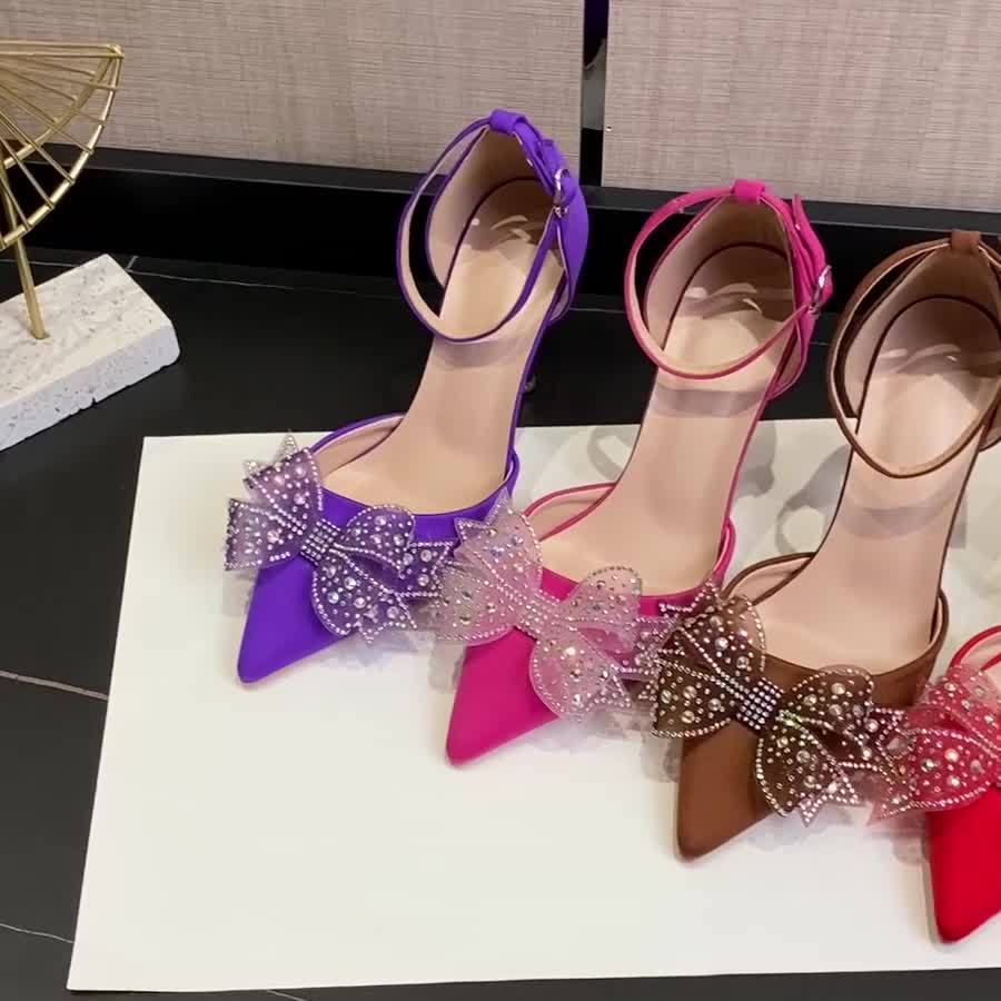 [Fabric Upper Faux Cover Heels] Elegant High Heels with Bow Detail - Comfortable, Lightweight, All-Season Pointed Toe Pumps in Solid Color, Fabric Upper, Faux Cover Insole & Lining, TPU Sole, Foreign Trade, Hollow
